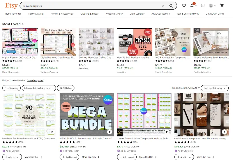 Canva templates for sale on Etsy marketplace
